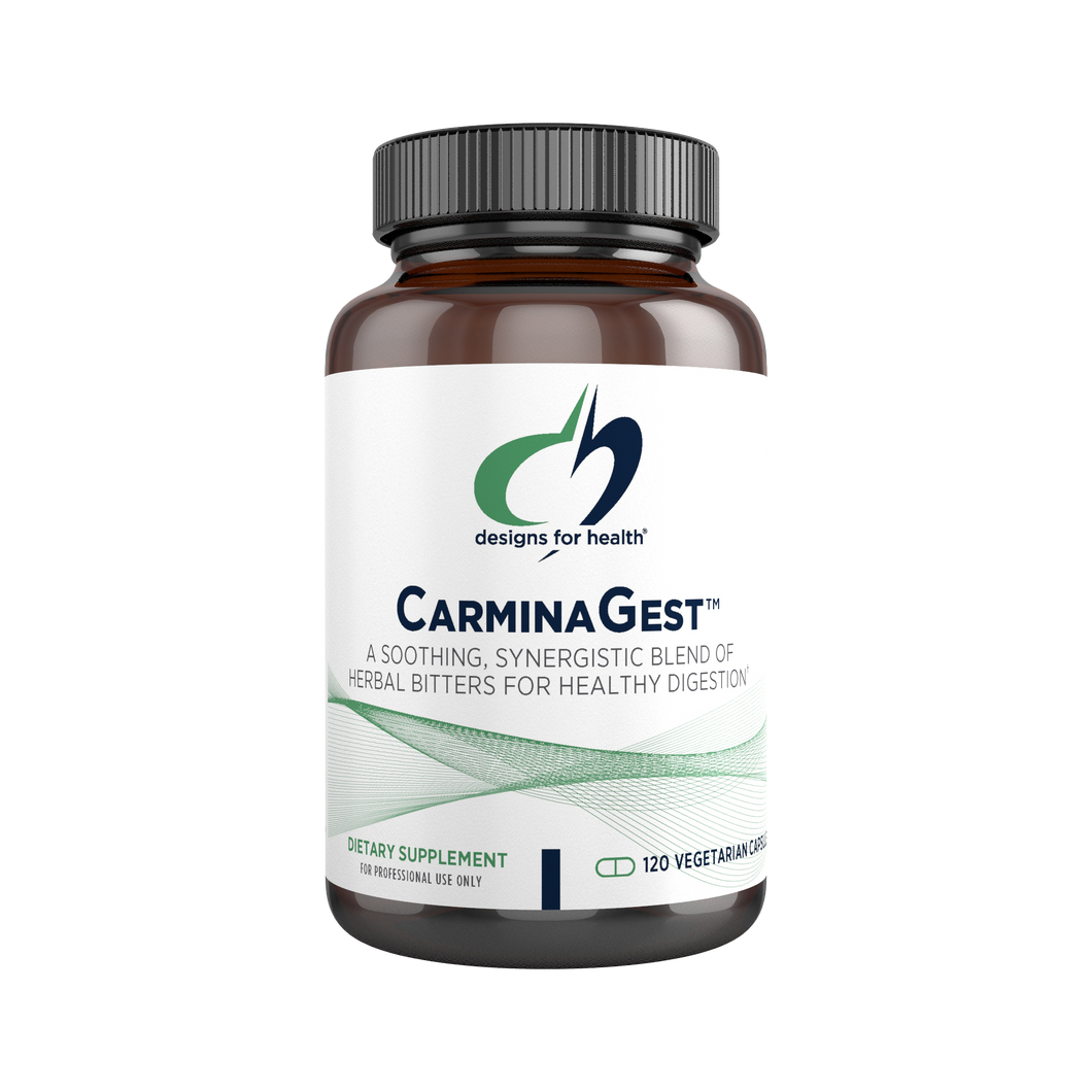CarminaGest™ is a powerful dietary supplement that works as digestive support formula containing herbal bitters designed to optimize healthy digestion and help reduce occasional gastrointestinal discomfort after meals, such as gas, bloating, and excessive fullness.